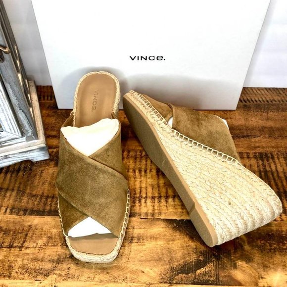 Vince Gaelan Suede Wedge Espadrille Sandals, Brown 8M - Picture 3 of 14